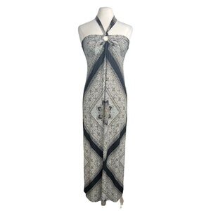 St. Tropez West Sexy Bare Shoulder Halter Tie Maxi Dress Mandala Bandana Print